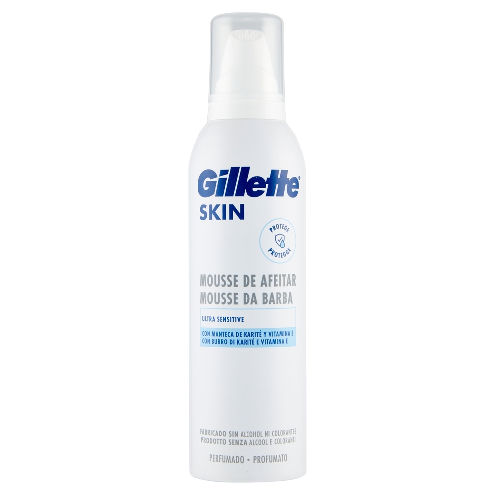 Gillette Mousse da Barba da Uomo Skin Ultra Sensitive con Burro di Karité e Vitamina E, 240 ml